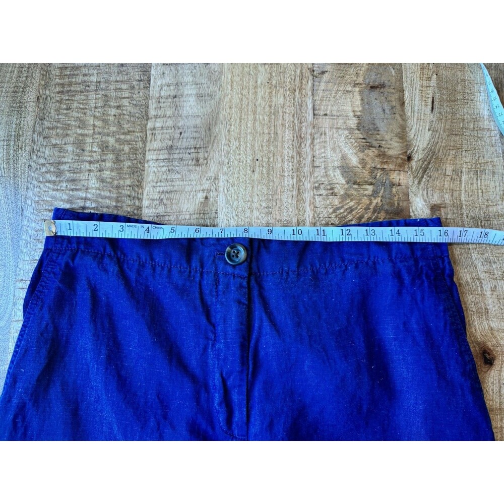 Ann Taylor Women's Blue Chambray Linen Crop Pants High Rise Pockets 12 Petite - Picture 10 of 13